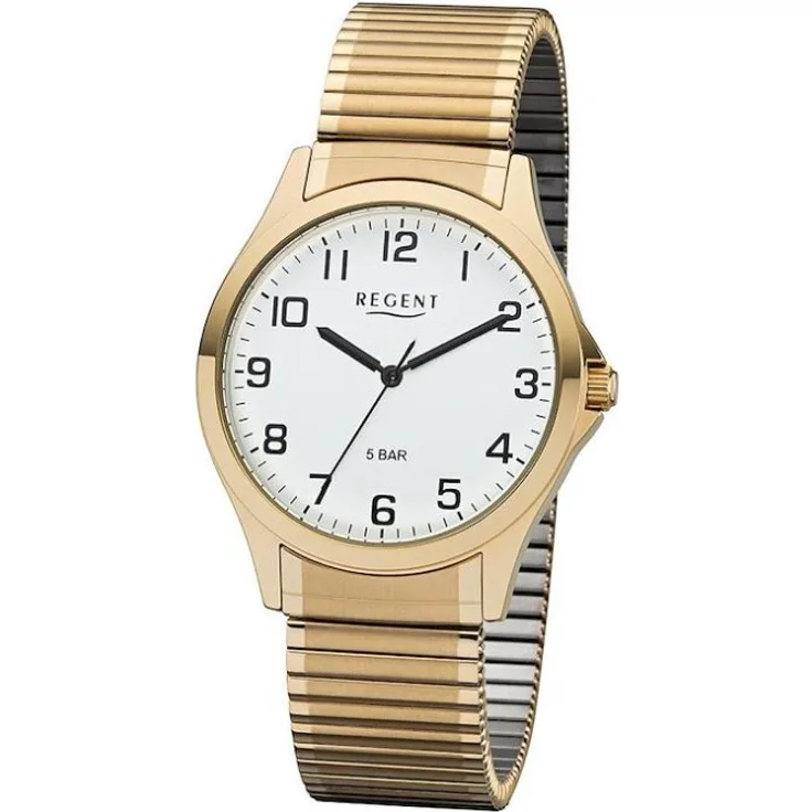 Regent Armbanduhr Herren Zugarmband 1243486, Quarzuhr, 39 mm, gelbgold
