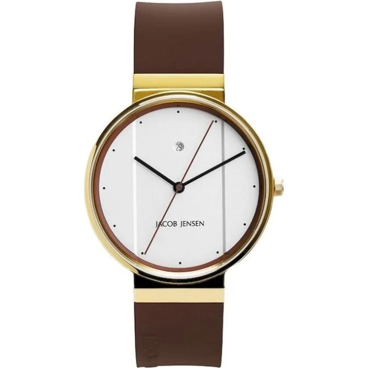 Jacob Jensen Armbanduhr Herren Chronograph New 758, Quarzuhr, 35 mm, braun