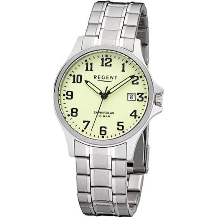 Regent Armbanduhr Herren Chronograph F 1280, Analoguhr, 36 mm, silber