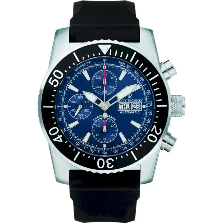 Revue Thommen Armbanduhr Herren Chrono Automatik Diver 17030.6523, Chronograph, 45 mm, schwarz