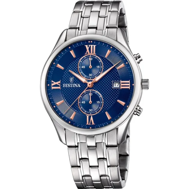 Festina Armbanduhr Herren Chronograph F6854 6 Timeless Chronograph, Quarzuhr, 35 mm, silber