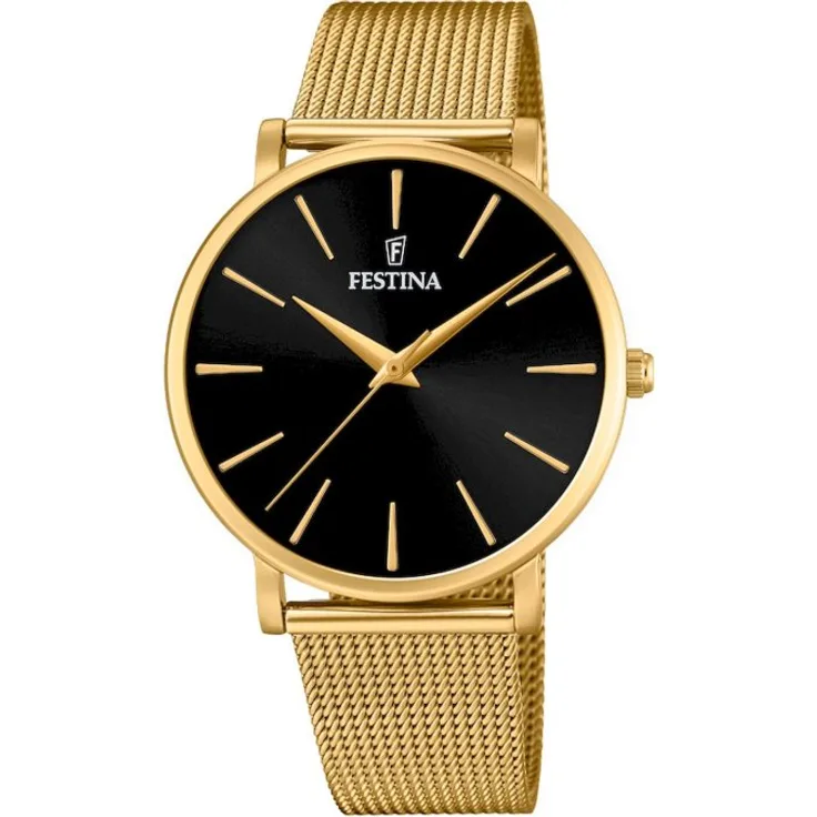 Festina Armbanduhr Damen F20476 2 Boyfriend Kollektion, Quarzuhr, gelbgold