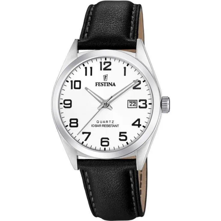 Festina Herren Armbanduhr F20446 1 Klassik Lederband, silber, weiß