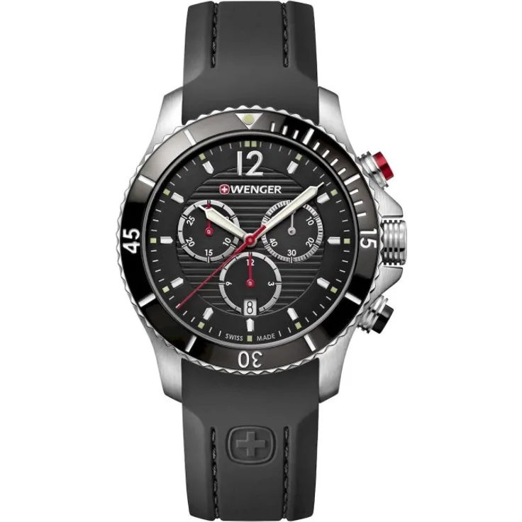 Wenger Armbanduhr Herren Chronograph Seaforce Chrono 01.0643.108, Quarzuhr, 43 mm, schwarz