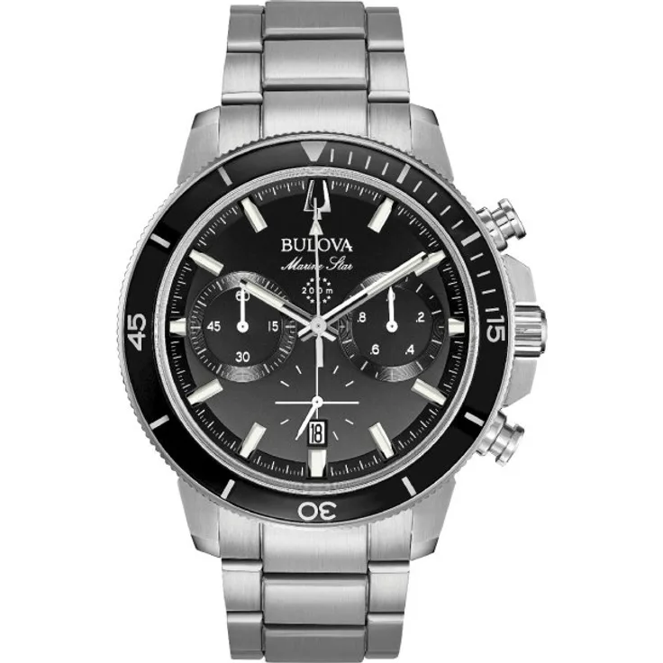 Bulova Armbanduhr Herren Chronograph Marine Star Chronograph 96B272, Quarzuhr, 45 mm, silber