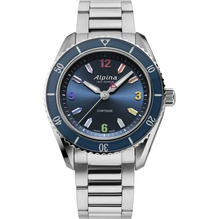 Alpina Damenuhr ALPINER COMTESSE SPORT QUARTZ RAINBOW AL 235NRB3C6B Limited Edition, Quarzuhr, 36,5 mm, silber