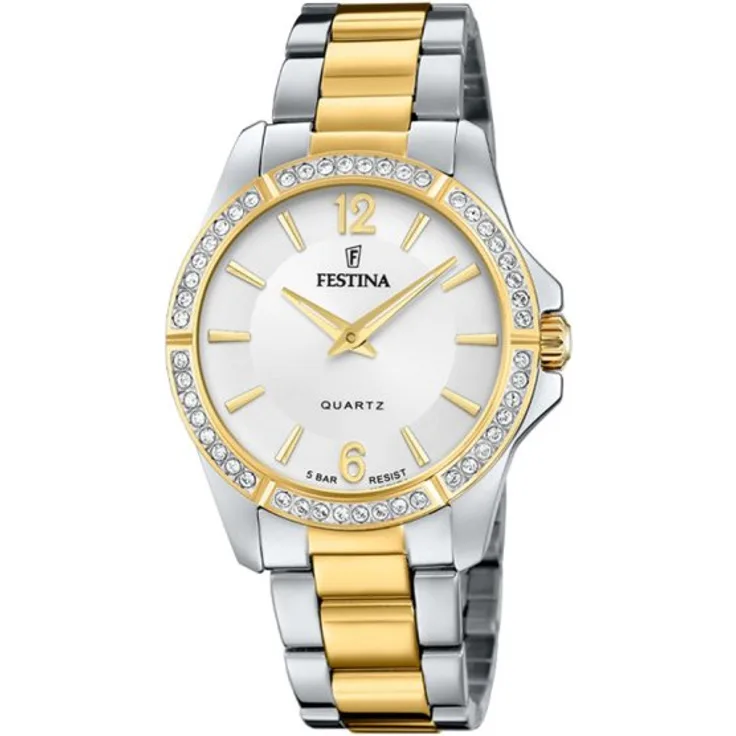 Festina Damen Uhr F20594/1 Bicolor, Edelstahl vergoldet