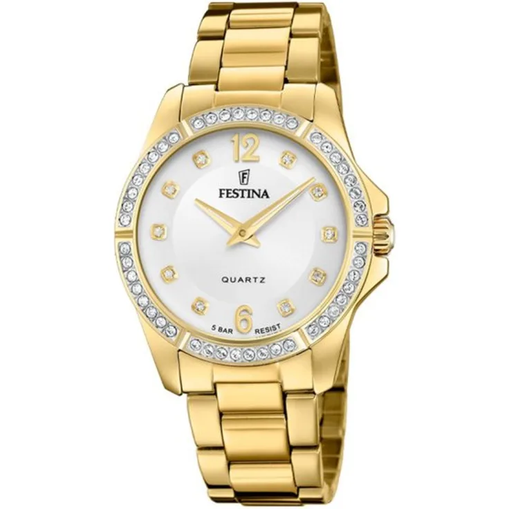 Festina Armbanduhr Damen Quarz Mademoiselle F20596 1, Quarzuhr, 34,5 mm, gelbgold