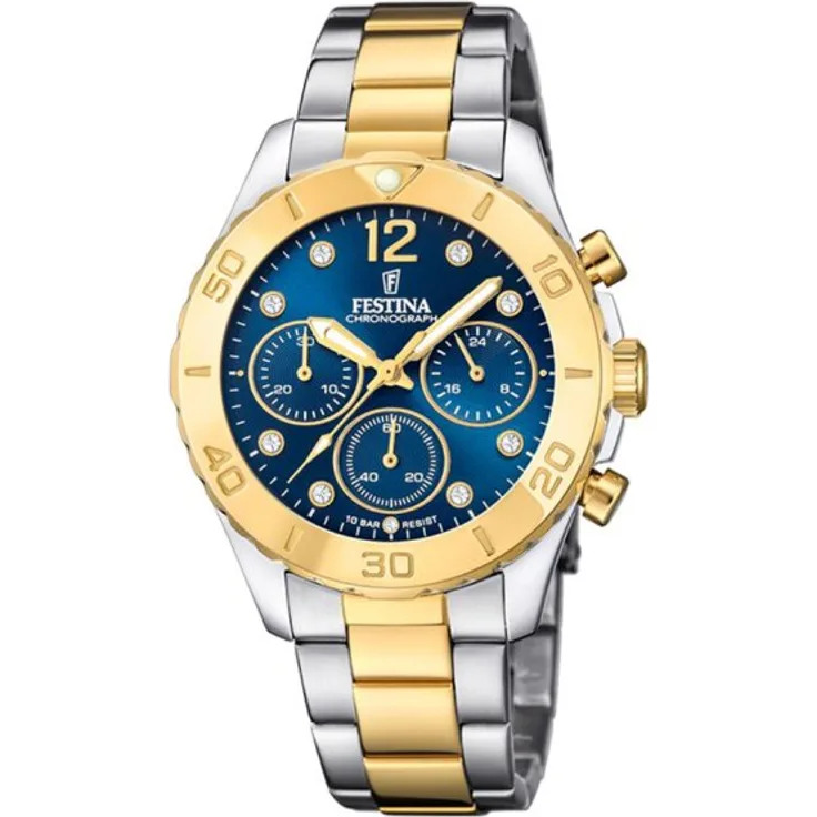 Festina Damen Uhr F20604/3 Bicolor, Boyfriend Collection, Edelstahl vergold