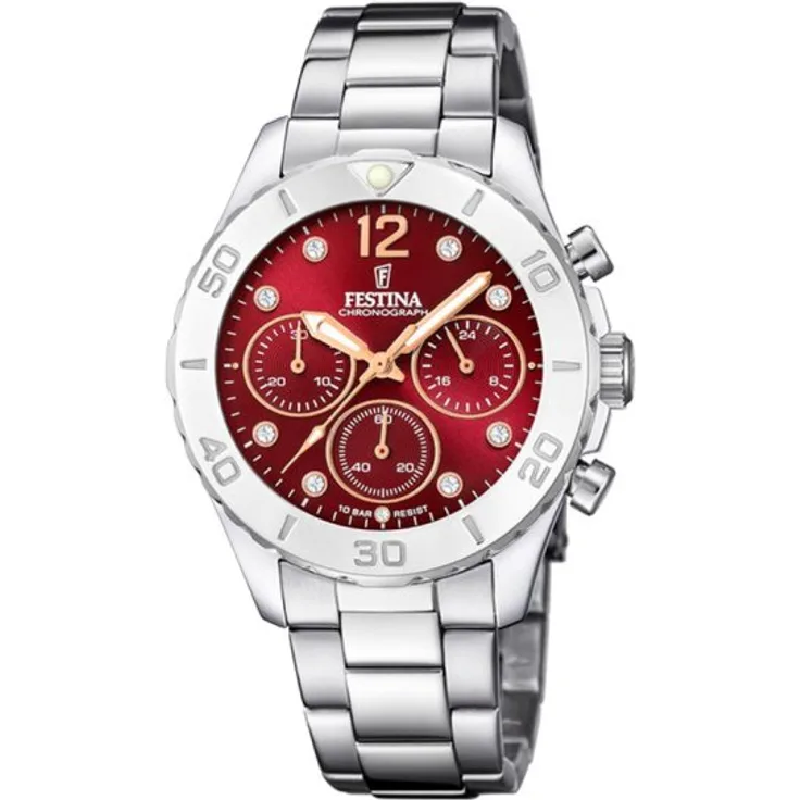 Festina Armbanduhr Damen Quarz Boyfriend F20603 2, Chronograph, 39 mm, silber