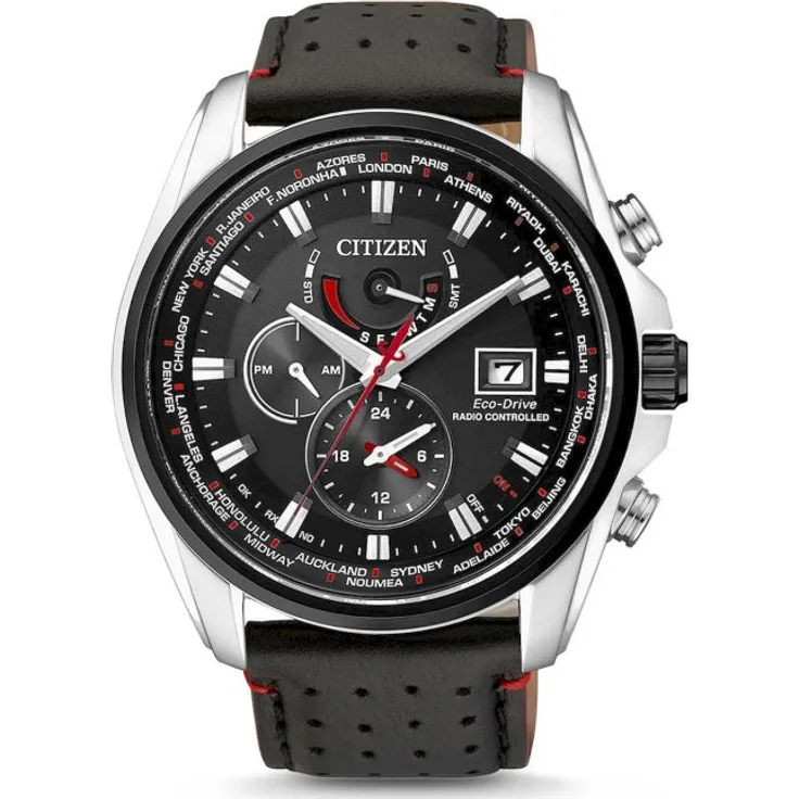 Citizen Armbanduhr Herren Chrono Elegant Eco Drive Solar Funk AT9036 08E, Funkuhr, 44 mm, schwarz