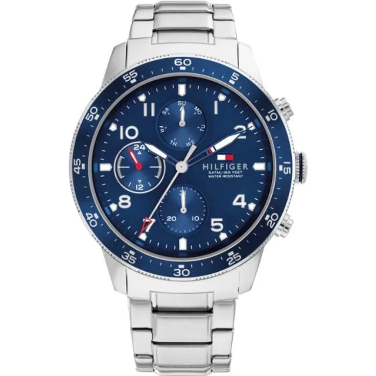 Tommy Hilfiger Armbanduhr Herren Quarz 1791949, Quarzuhr, 44 mm, silber