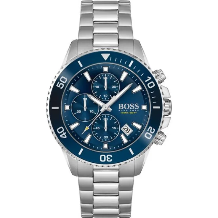 Boss Armbanduhr Herren Quarz 1513907, Quarzuhr, 45 mm, silber