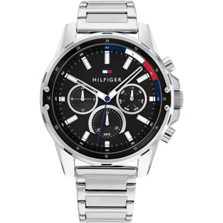 Tommy Hilfiger Armbanduhr Herren Chronograph Quarz SPORT 1791936, Quarzuhr, 44 mm, silber