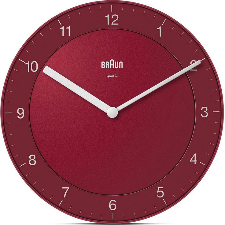 Braun BC06R Klassik Quarz-Wanduhr, Projektion der Uhrzeit, fluoreszierende Zeiger, 20 cm Durchmesser, Kunststoff, rot