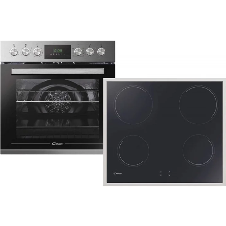 Candy PCHT14CXCUTCEF Herdset, Heißluft-Backofen + Hi-Light Kochfeld, Einbaugerät, Energieeffizienzklasse A, Garraum 70 l, Breite 59,5 cm, groß (ab 65 l), edelstahl, schwarz – Bild 1