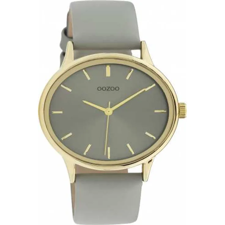 Oozoo Damen Uhr C11050 Oval Hellgrau Gold Lederband 42 mm