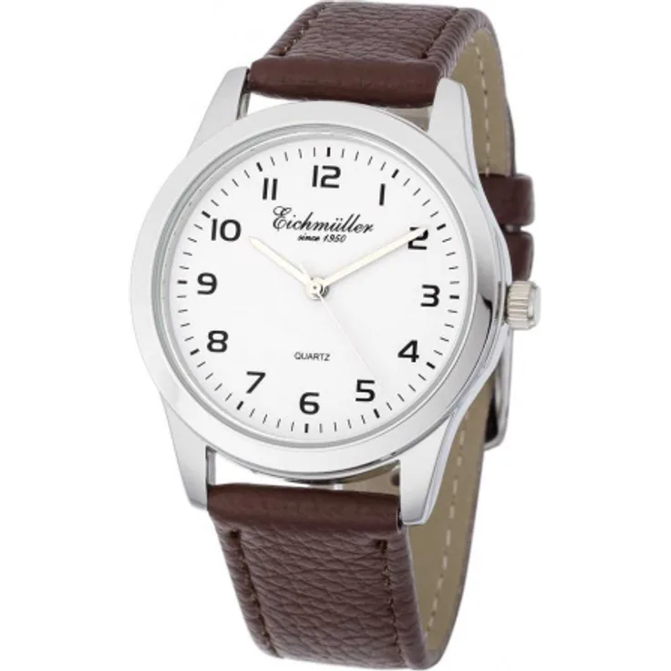 Eichmüller Herrenuhr RE1000 weiß braun Lederband 39 mm