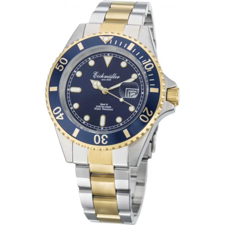 Eichmüller Taucheruhr 3460 10 bicolor blau 20 ATM Edelstahlband 43 mm