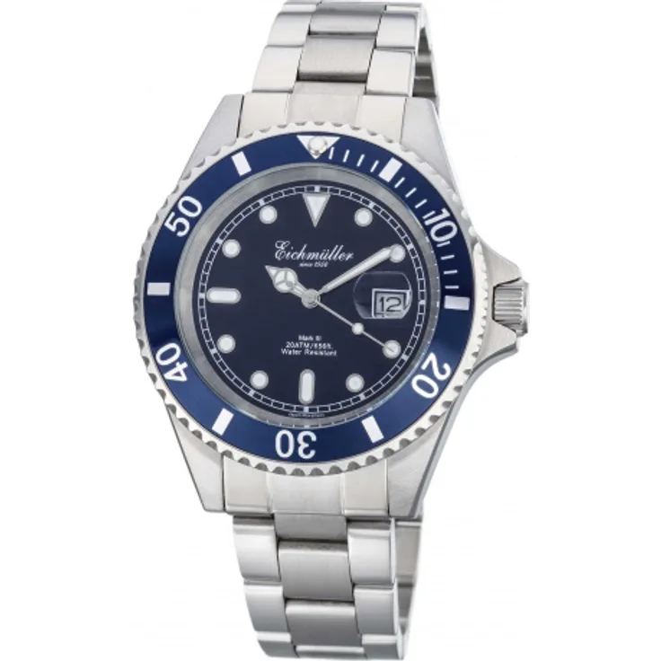 Eichmüller Taucheruhr 3460 04 Edelstahl blau 20 ATM Edelstahlband 43 mm