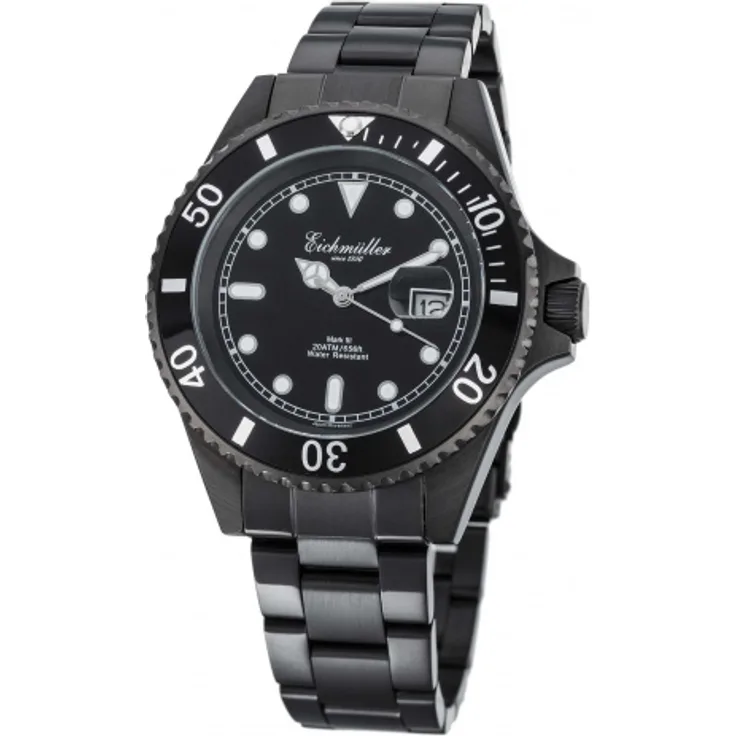 Eichmüller Taucheruhr 3460 02 schwarz 20 ATM Edelstahlband 43 mm