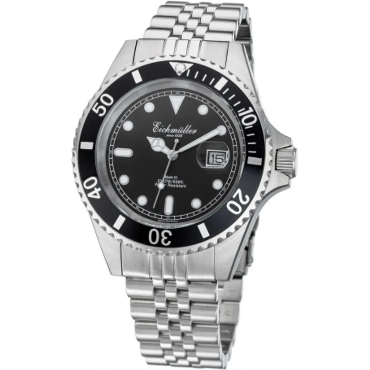 Eichmüller Taucheruhr 3464 01 Edelstahl schwarz 20 ATM Edelstahlband 43 mm