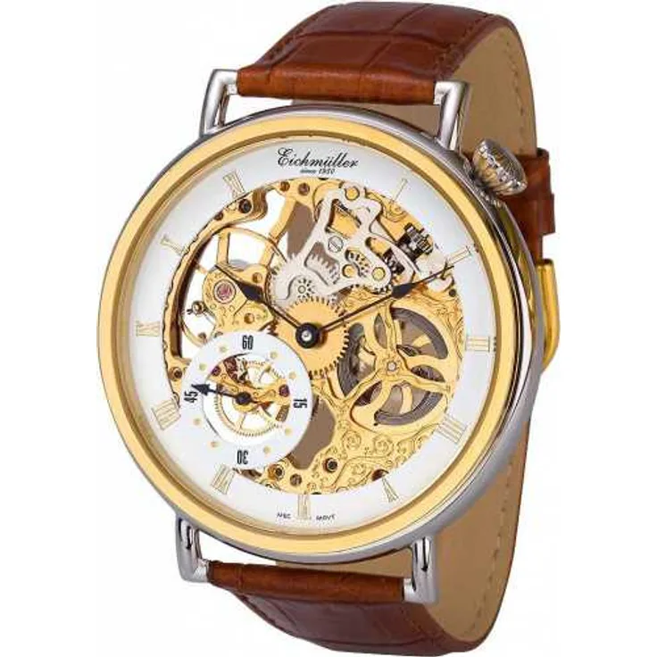 Eichmüller 8218 03 Herren Skelettuhr Handaufzug Lederband bicolor braun 50 mm