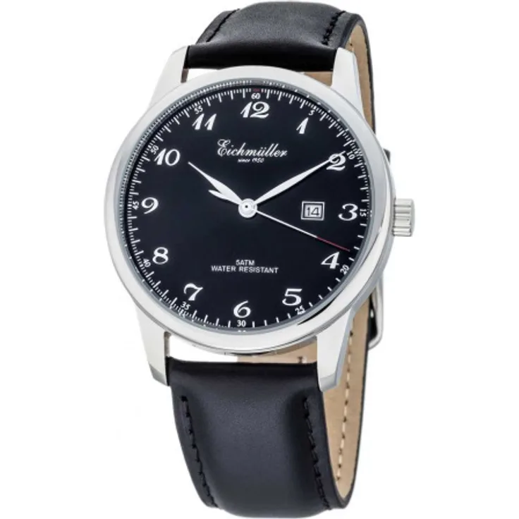 Eichmüller Herrenuhr RE1059 Edelstahl schwarz Lederband 42 mm