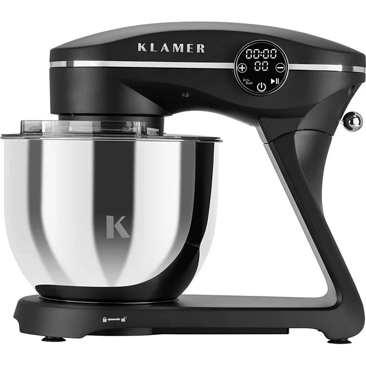 KLAMER Küchenmaschine mit Planetenrührwerk, 1800 Watt, 6 Liter Schüssel aus Edelstahl, 10 Geschwindigkeiten, LED Display, Kunststoff, schwarz – Bild 2