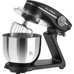 KLAMER Küchenmaschine mit Planetenrührwerk, 1800 Watt, 6 Liter Schüssel aus Edelstahl, 10 Geschwindigkeiten, LED Display, Kunststoff, schwarz