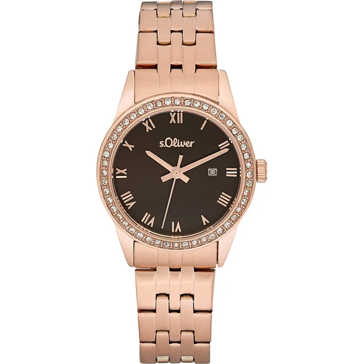 s.Oliver Damen Armbanduhr 2033563 Edelstahl IP Zirkonia, rosé