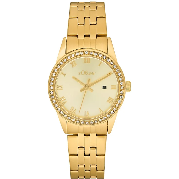 s.Oliver Damen Armbanduhr 2033564 Edelstahl IP Zirkonia, gold