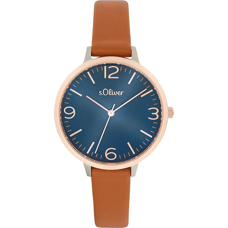 s.Oliver Damen Armbanduhr 2033482 Edelstahl IP Lederband, braun