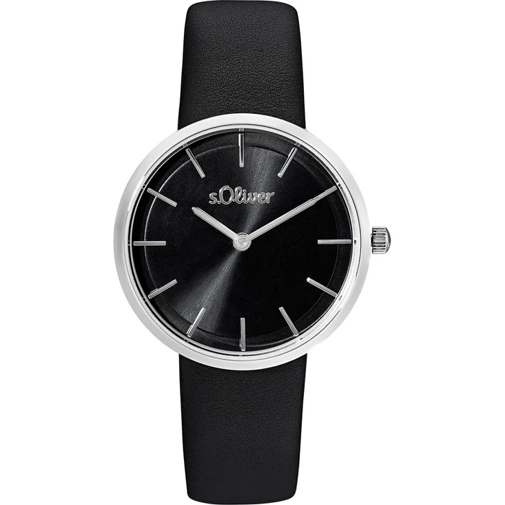 s.Oliver Damen Armbanduhr 2033557 Edelstahl Lederband, schwarz