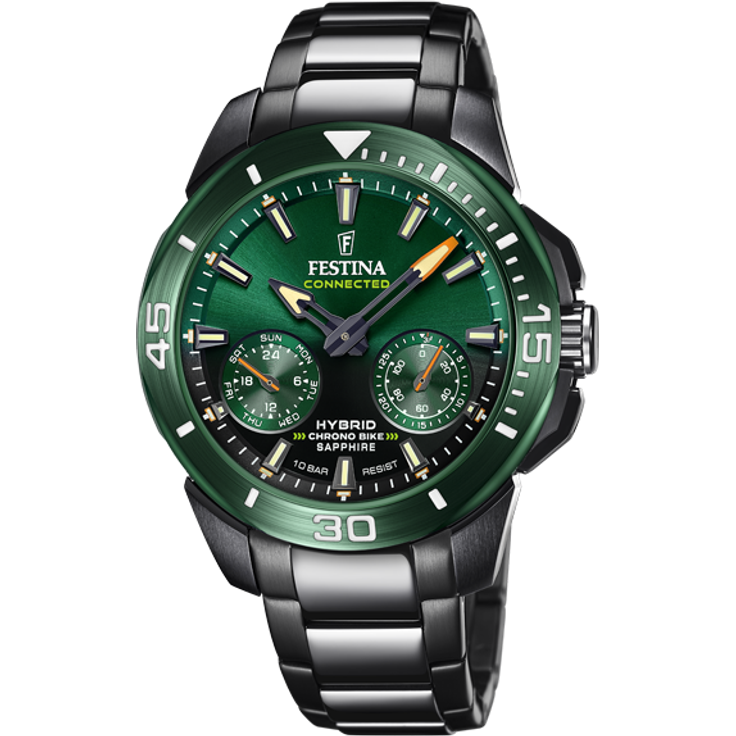 Festina Herrenarmbanduhr F20646/1 Connected Chrono Bike Hybrid Set, Edelstahl grün, schwarz