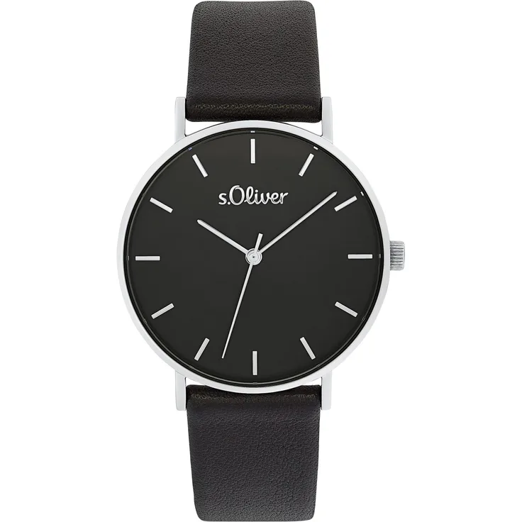 s.Oliver Damen Armbanduhr 2033485 Edelstahl Lederband, schwarz
