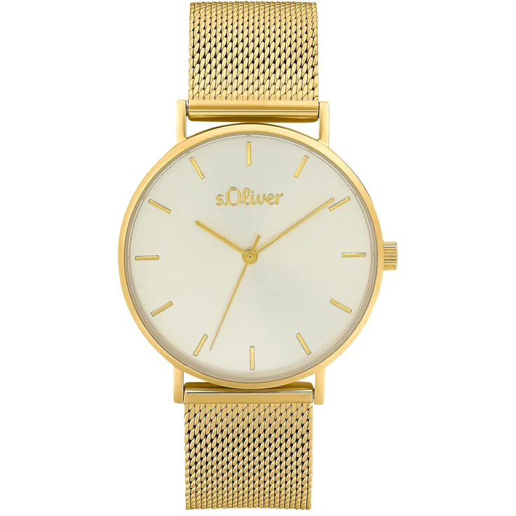 s.Oliver Damen Armbanduhr 2033517 Edelstahl Milanaiseband IP, gelbgold