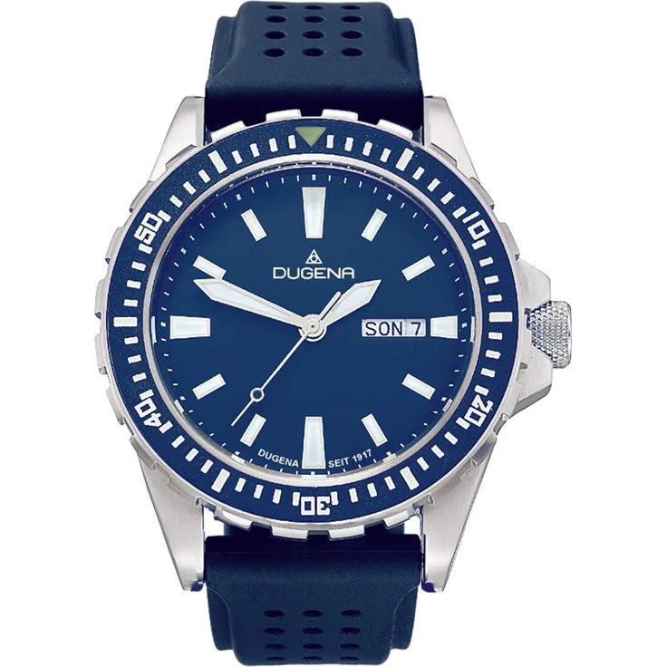 Dugena Herren Armbanduhr Taucheruhr Divers Friend 4460980 20 ATM Day-Date blau
