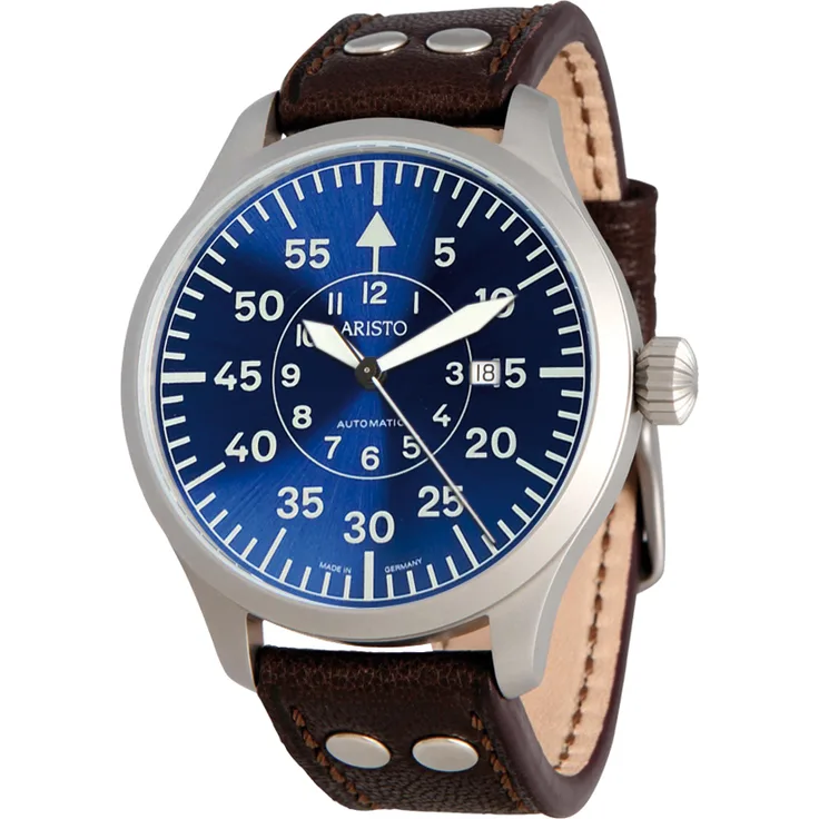 ARISTO Herren Armbanduhr 3H158 Blaue 47 Pilot Fliegeruhr Automatik