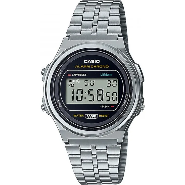 Casio Uhr A171WE 1AEF Retro Digitaluhr Armbanduhr Herren Damen Silber 