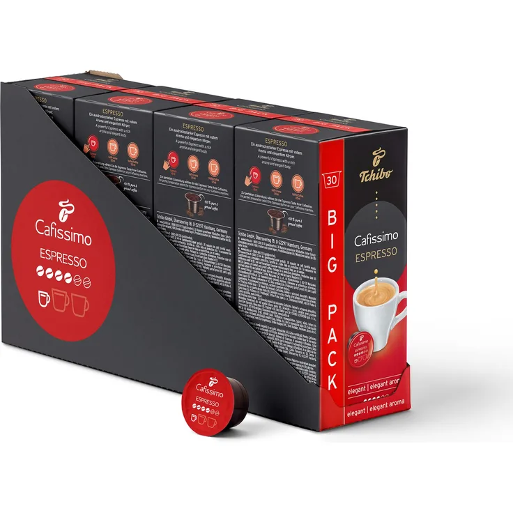 Tchibo Cafissimo Espresso elegant Kaffeekapseln, 120 Stück – 4x30 Kapseln (Kaffee, ausdrucksstark mit vollem Aroma), nachhaltig & fair gehandelt