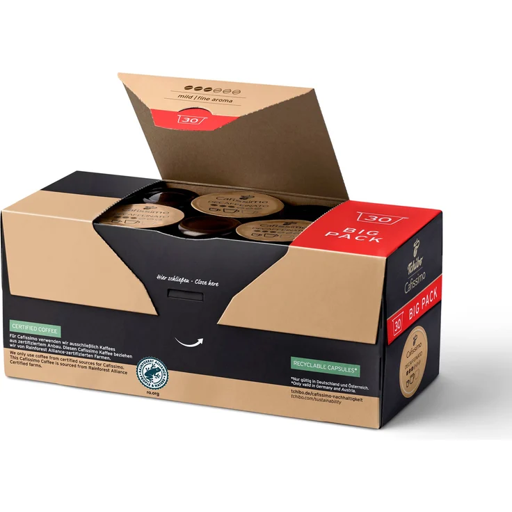 Tchibo Cafissimo Caffè Crema entkoffeiniert Kaffeekapseln, 120 Stück – 4x30 Kapseln (Kaffee, mild mit feinem Aroma), nachhaltig & fair gehandelt – Bild 2