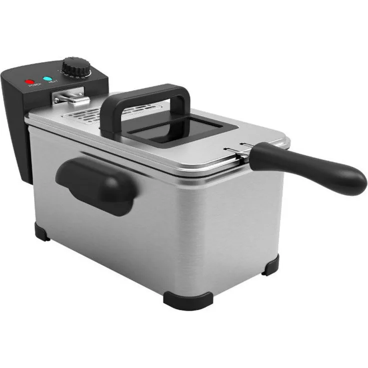 Ardes AR1D30 Fritteuse, 2000 W, 3 L, Thermostat bis 190 °C, mit Sichtfenster, Edelstahl, Kunststoff, silber, schwarz