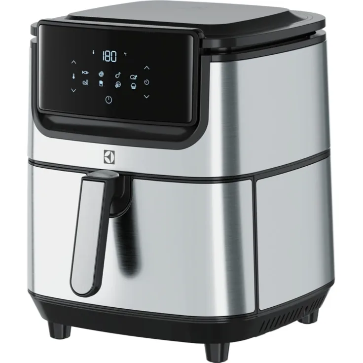 Electrolux E6AF1-6ST Heißluftfritteuse, ohne Fett, 1800 Watt, 5,4 Liter, LCD-Display, Touch, silber, schwarz