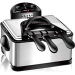 Fagor FG124 Doppel-Fritteuse, 2000W, 4 L, inkl. 3 Körbe, Kohlefilter, Drehregler, Edelstahl, Kunststoff, silber, schwarz