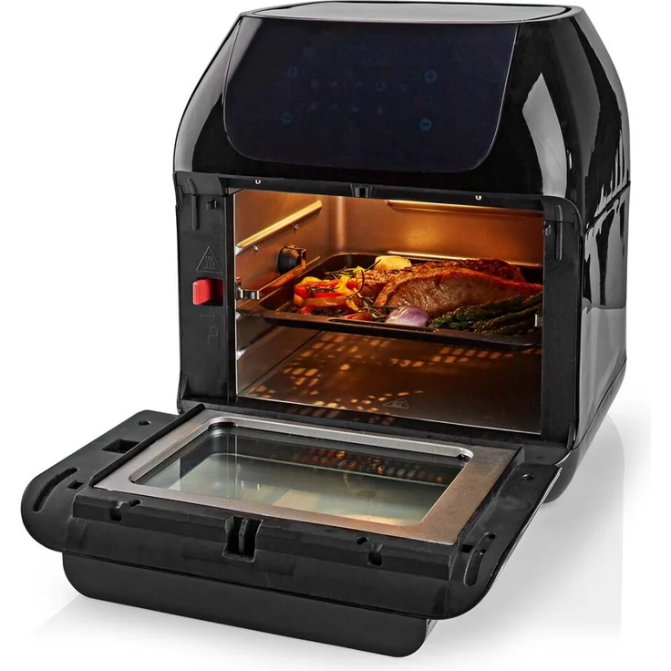 Nedis KAAFO300EBK Heißluftfritteuse, ohne Fett, 1500 Watt, 12 Liter, Timer 60 min, Display, Touch, Kunststoff, Edelstahl, schwarz – Bild 8