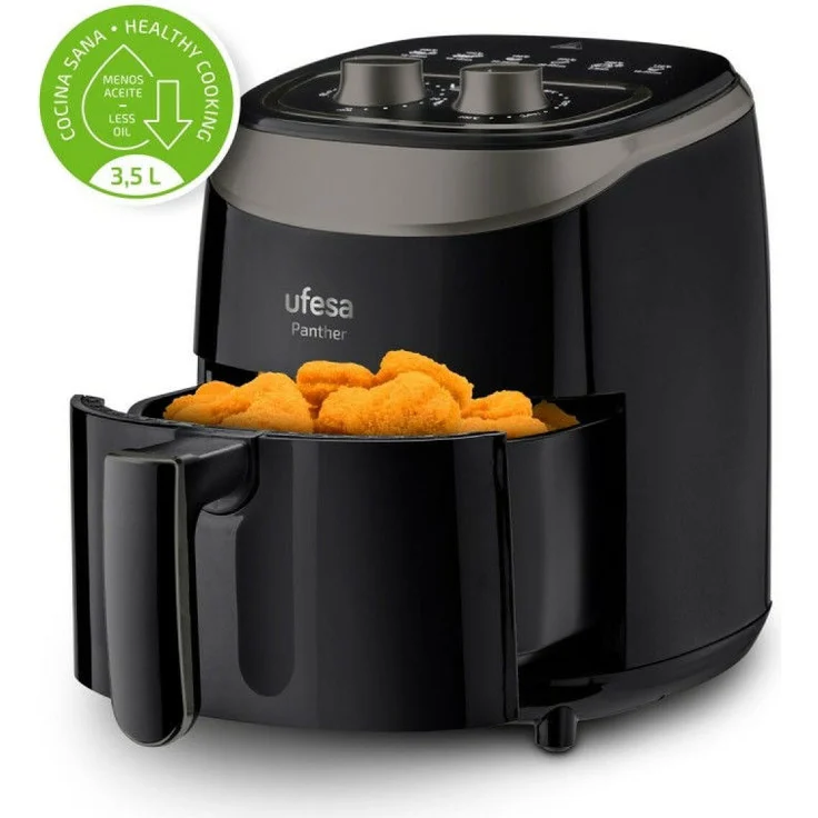Ufesa Phanter Heißluftfritteuse, ohne Fett, 1200 W, 3,5 Liter, bis 200 °C, Timer, Antihaftbeschichtung, Kunststoff, schwarz – Bild 2