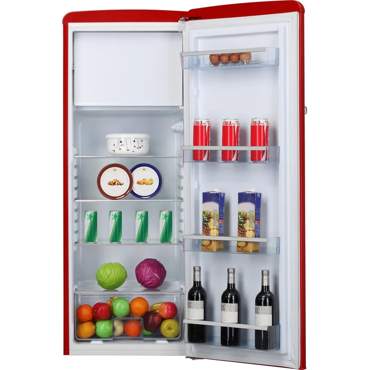 Amica KSR 364 150 R Retro-Kühlschrank, freistehend, rot, Energieklasse E – Bild 1