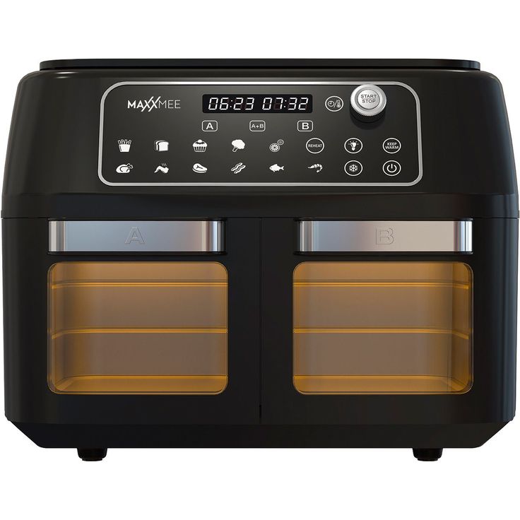 MAXXmee Heißluftfritteuse, ohne Fett, Doppelkammer, mit unabhängigen Garzonen, 11l, 2400W, 11 voreingestellte Programme, Timer, LED-Display, mit Glastüren, schwarz – Bild 6
