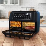 MAXXmee Heißluftfritteuse, ohne Fett, Doppelkammer, mit unabhängigen Garzonen, 11l, 2400W, 11 voreingestellte Programme, Timer, LED-Display, mit Glastüren, schwarz